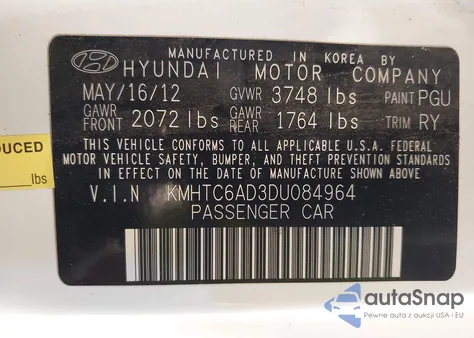 2013 Hyundai Veloster Base W/Gray from USA, damaged, VIN KMHTC6AD3DU084964